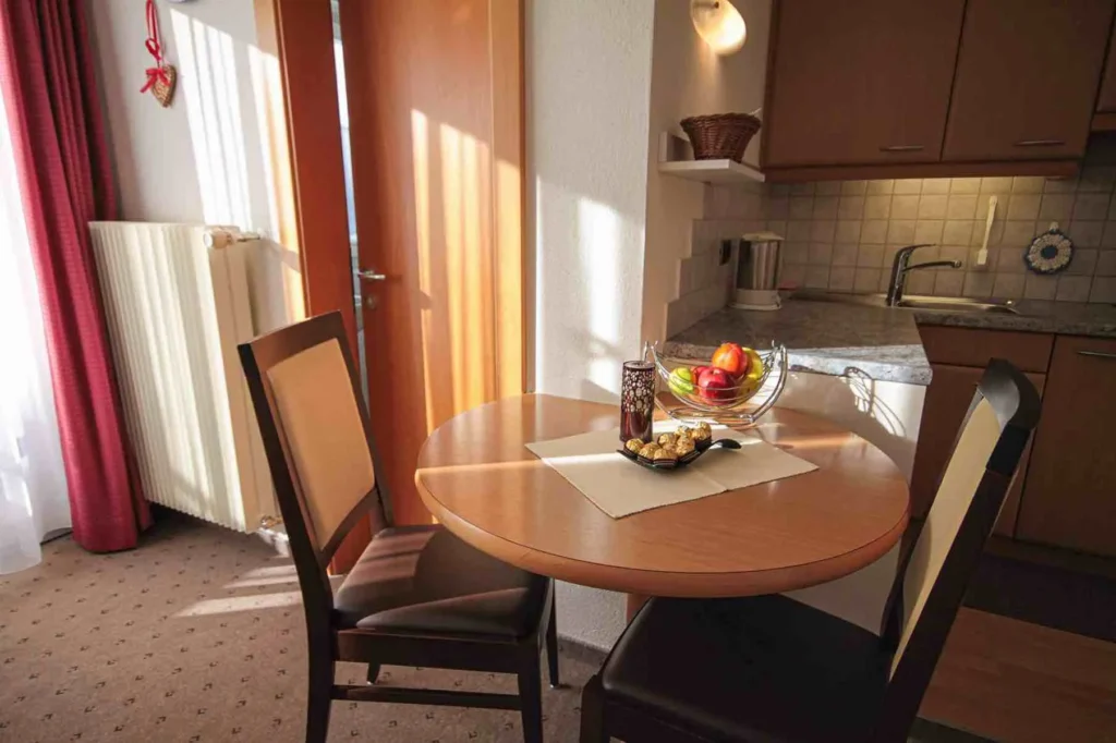 Wohnbereich und Küche im Apartment Herzl