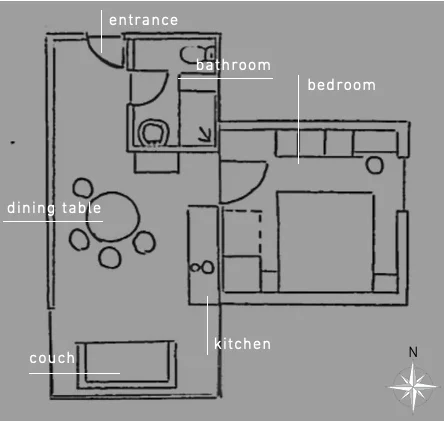 Zimmerplan vom Apartment Sonne mit Beschreibung